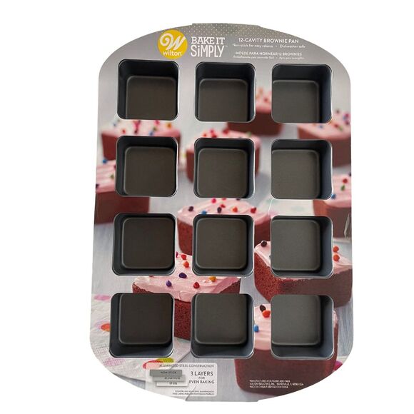 Wilton 12 Cavity Brownie Baking Pan Non-Stick  All Edges Square Aluminum Steel - Picture 2 of 9